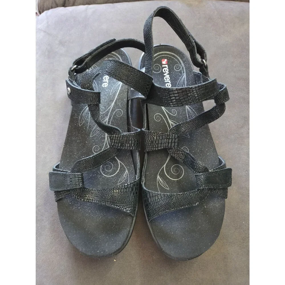 Reverse Black Textured Strappy Women's Sandal